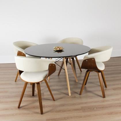 Imagem de Conjunto Sala de Jantar Mesa Redonda 120cm Eiffel Tampo com 4 Cadeiras Betina Giratória Creme