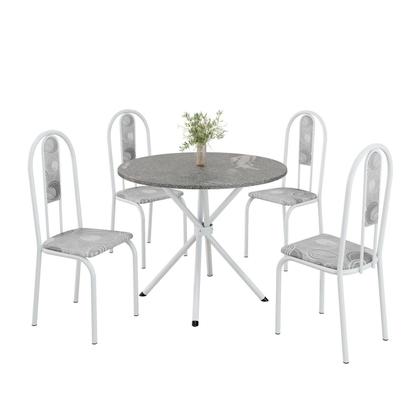 Imagem de Conjunto Sala de Jantar Mesa Redonda 70cm Tampo Granito Topázio 4 Cadeiras Linda Yescasa Branco/Paraopeba