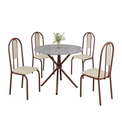 Imagem de Conjunto Sala de Jantar Mesa Redonda 75cm Tampo Granito Ocre 4 Cadeiras Linda Yescasa
