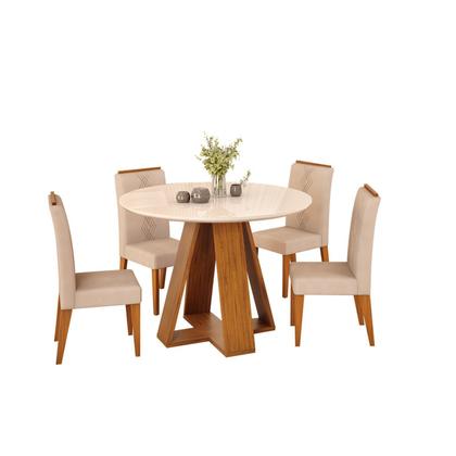 Imagem de Conjunto Sala de Jantar Mesa Redonda Kiara Tampo de Vidro com 4 Cadeiras Yasmin