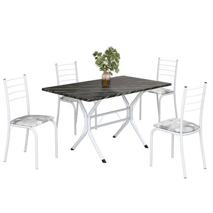 Imagem de Conjunto Sala de Jantar Mesa Retangular 100x60cm Tampo Ardósia Indiana 4 Cadeiras Rio