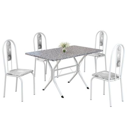 Imagem de Conjunto Sala de Jantar Mesa Retangular 100x60cm Tampo Granito Ocre 4 Cadeiras Linda Yescasa Branco/Paraopeba