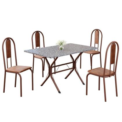 Imagem de Conjunto Sala de Jantar Mesa Retangular 100x60cm Tampo Granito Ocre 4 Cadeiras Linda Yescasa