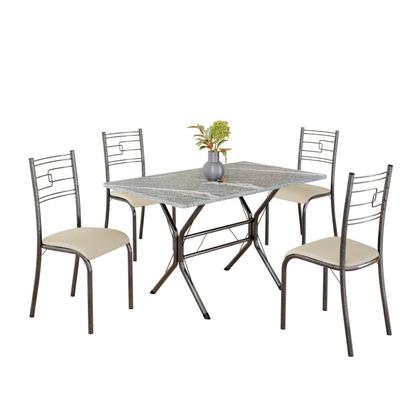 Imagem de Conjunto Sala de Jantar Mesa Retangular 100x60cm Tampo Granito Topázio 4 Cadeiras Paraty