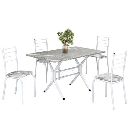 Imagem de Conjunto Sala de Jantar Mesa Retangular 100x60cm Tampo Granito Topázio 4 Cadeiras Rio