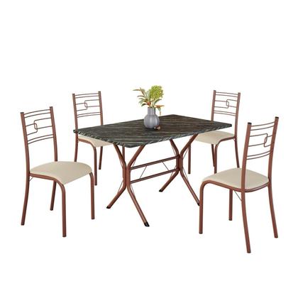 Imagem de Conjunto Sala de Jantar Mesa Retangular 100x60cm Tampo Madeira Mdp Ardósia Indiana 4 Cadeiras Paraty