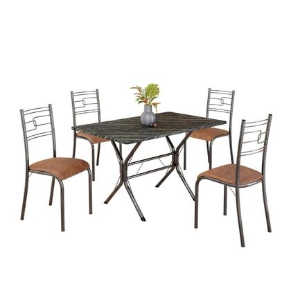 Imagem de Conjunto Sala de Jantar Mesa Retangular 100x60cm Tampo Madeira Mdp Ardósia Indiana 4 Cadeiras Paraty