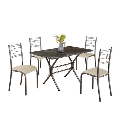Imagem de Conjunto Sala de Jantar Mesa Retangular 100x60cm Tampo Madeira Mdp Ardósia Indiana 4 Cadeiras Paraty