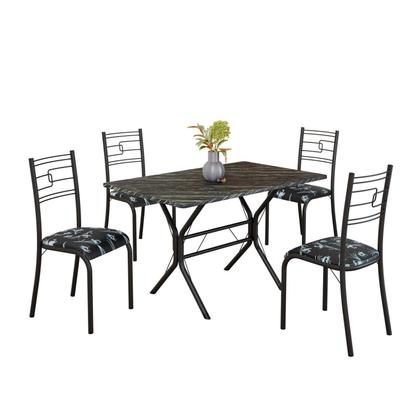 Imagem de Conjunto Sala de Jantar Mesa Retangular 100x60cm Tampo Pedra Ardósia Indiana 4 Cadeiras Paraty