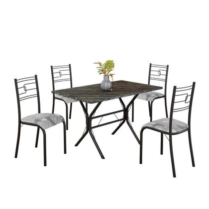 Imagem de Conjunto Sala de Jantar Mesa Retangular 100x60cm Tampo Pedra Ardósia Indiana 4 Cadeiras Paraty