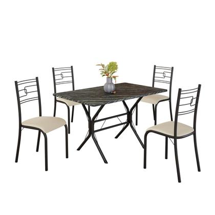 Imagem de Conjunto Sala de Jantar Mesa Retangular 100x60cm Tampo Pedra Ardósia Indiana 4 Cadeiras Paraty