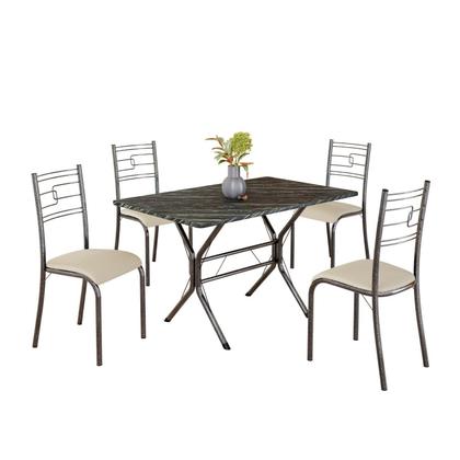 Imagem de Conjunto Sala de Jantar Mesa Retangular 100x60cm Tampo Pedra Ardósia Indiana 4 Cadeiras Paraty