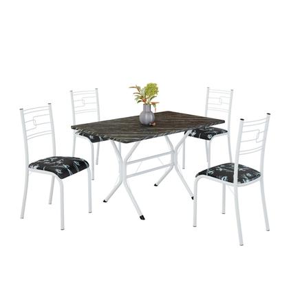 Imagem de Conjunto Sala de Jantar Mesa Retangular 100x60cm Tampo Pedra Ardósia Indiana 4 Cadeiras Paraty