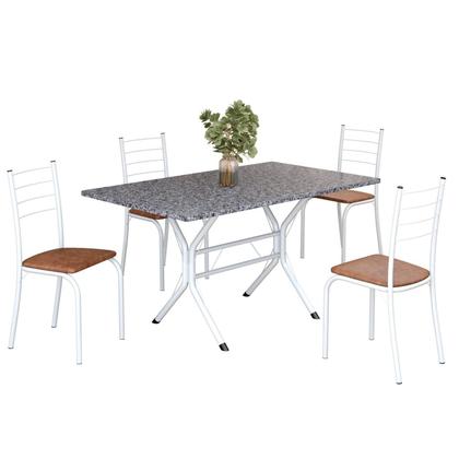 Imagem de Conjunto Sala de Jantar Mesa Retangular 120x75cm Tampo Granito Ocre 4 Cadeiras Rio