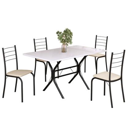 Imagem de Conjunto Sala de Jantar Mesa Retangular 120x75cm Tampo Madeira Mdp White 4 Cadeiras Rio