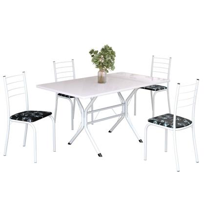 Imagem de Conjunto Sala de Jantar Mesa Retangular 120x75cm Tampo Madeira Mdp White 4 Cadeiras Rio