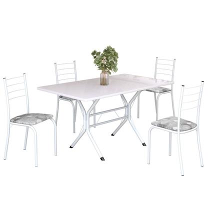 Imagem de Conjunto Sala de Jantar Mesa Retangular 120x75cm Tampo Madeira Mdp White 4 Cadeiras Rio