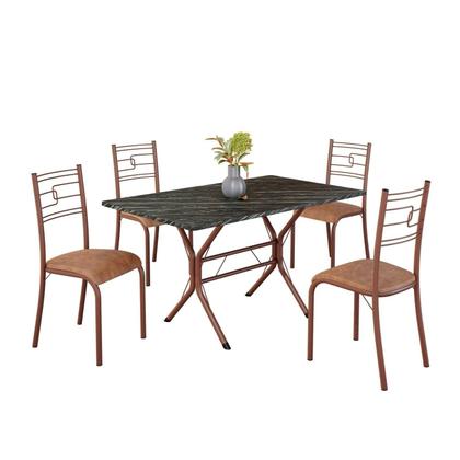 Imagem de Conjunto Sala de Jantar Mesa Retangular 120x75cm Tampo Pedra Ardósia Indiana 4 Cadeiras Paraty
