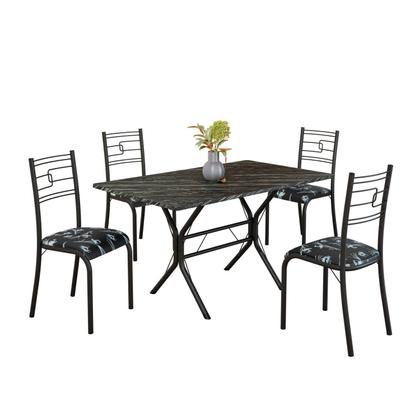 Imagem de Conjunto Sala de Jantar Mesa Retangular 120x75cm Tampo Pedra Ardósia Indiana 4 Cadeiras Paraty