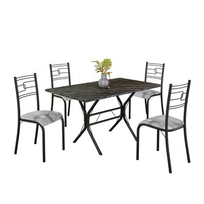 Imagem de Conjunto Sala de Jantar Mesa Retangular 120x75cm Tampo Pedra Ardósia Indiana 4 Cadeiras Paraty