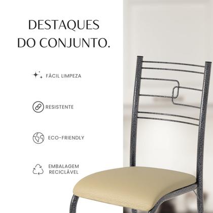 Imagem de Conjunto Sala de Jantar Mesa Retangular 120x75cm Tampo Pedra Ardósia Indiana 4 Cadeiras Paraty