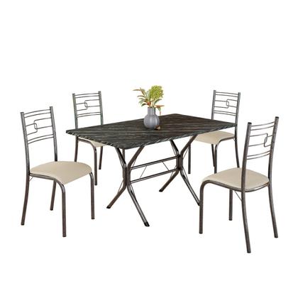 Imagem de Conjunto Sala de Jantar Mesa Retangular 120x75cm Tampo Pedra Ardósia Indiana 4 Cadeiras Paraty