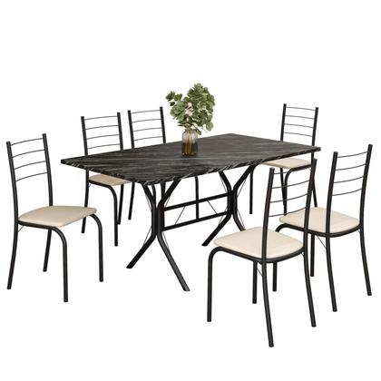 Imagem de Conjunto Sala de Jantar Mesa Retangular 140x75cm Tampo Ardósia Indiana 6 Cadeiras Rio