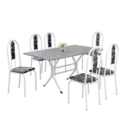 Imagem de Conjunto Sala de Jantar Mesa Retangular 140x75cm Tampo Granito Ocre 6 Cadeiras Linda Yescasa