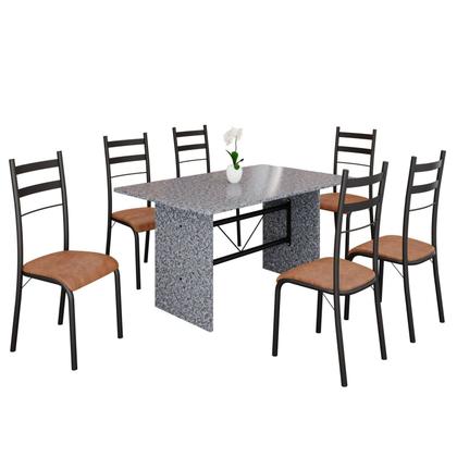 Imagem de Conjunto Sala de Jantar Mesa Retangular 140x75cm Tampo Granito Ocre 6 Cadeiras Marselha