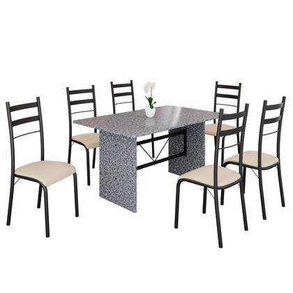 Imagem de Conjunto Sala de Jantar Mesa Retangular 140x75cm Tampo Granito Ocre 6 Cadeiras Marselha