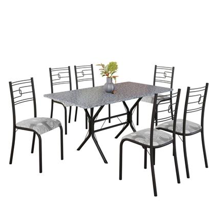 Imagem de Conjunto Sala de Jantar Mesa Retangular 140x75cm Tampo Granito Ocre 6 Cadeiras Paraty