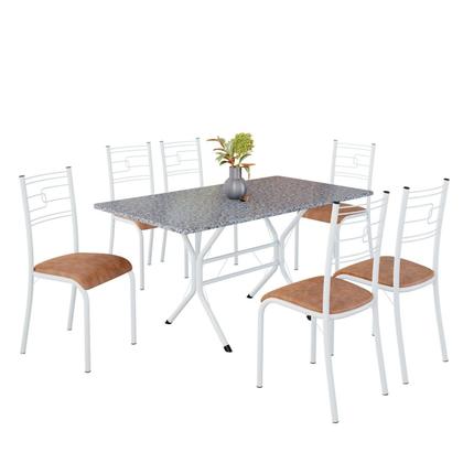 Imagem de Conjunto Sala de Jantar Mesa Retangular 140x75cm Tampo Granito Ocre 6 Cadeiras Paraty