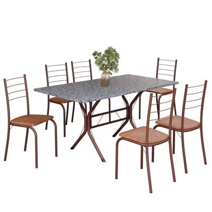 Imagem de Conjunto Sala de Jantar Mesa Retangular 140x75cm Tampo Granito Ocre 6 Cadeiras Rio