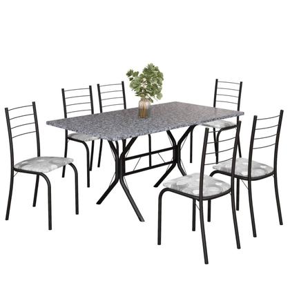 Imagem de Conjunto Sala de Jantar Mesa Retangular 140x75cm Tampo Granito Ocre 6 Cadeiras Rio