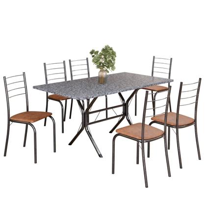 Imagem de Conjunto Sala de Jantar Mesa Retangular 140x75cm Tampo Granito Ocre 6 Cadeiras Rio