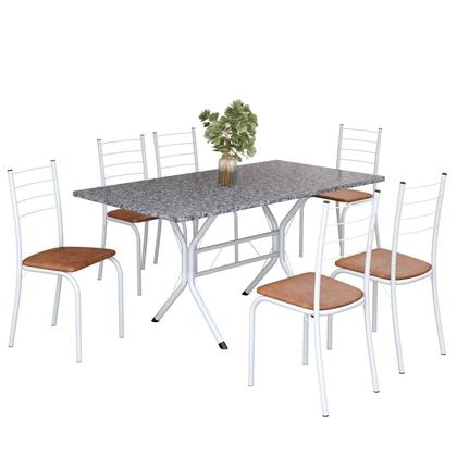 Imagem de Conjunto Sala de Jantar Mesa Retangular 140x75cm Tampo Granito Ocre 6 Cadeiras Rio