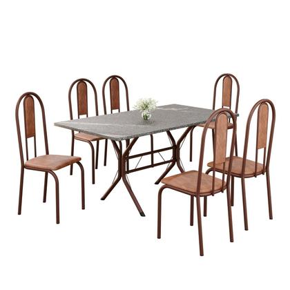 Imagem de Conjunto Sala de Jantar Mesa Retangular 140x75cm Tampo Granito Topázio 6 Cadeiras Linda Yescasa