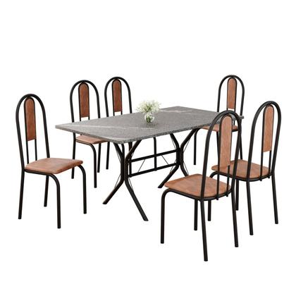 Imagem de Conjunto Sala de Jantar Mesa Retangular 140x75cm Tampo Granito Topázio 6 Cadeiras Linda Yescasa