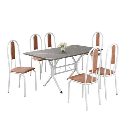 Imagem de Conjunto Sala de Jantar Mesa Retangular 140x75cm Tampo Granito Topázio 6 Cadeiras Linda Yescasa