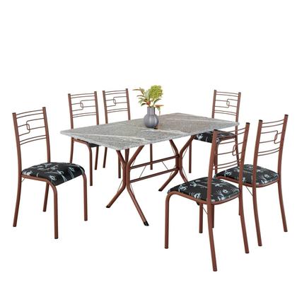 Imagem de Conjunto Sala de Jantar Mesa Retangular 140x75cm Tampo Granito Topázio 6 Cadeiras Paraty