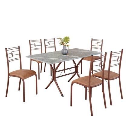 Imagem de Conjunto Sala de Jantar Mesa Retangular 140x75cm Tampo Granito Topázio 6 Cadeiras Paraty