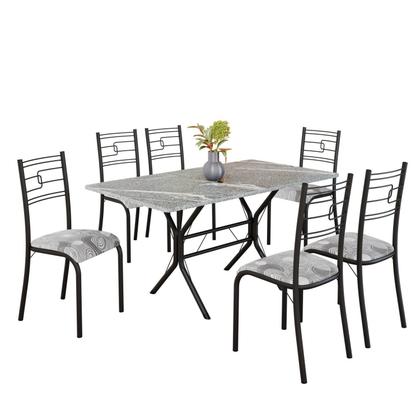 Imagem de Conjunto Sala de Jantar Mesa Retangular 140x75cm Tampo Granito Topázio 6 Cadeiras Paraty