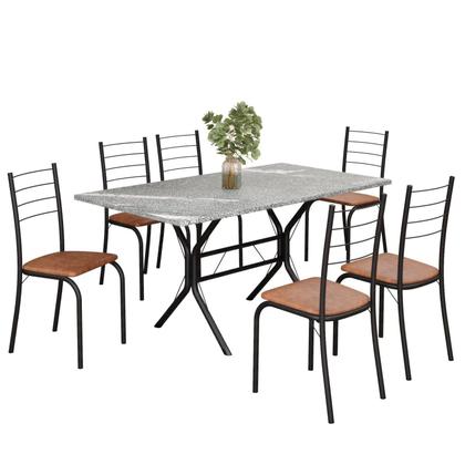 Conjunto Sala de Jantar Mesa Retangular 140x75cm Tampo Granito Topázio 6 Cadeiras Rio - Móveis Teixeira Imagem de Conjunto Sala de Jantar Mesa Retangular 140x75cm Tampo Granito Topázio 6 Cadeiras Rio