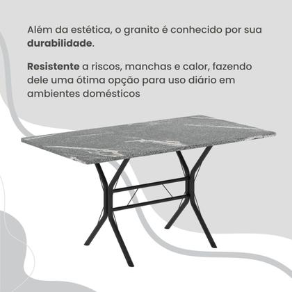 Conjunto Sala de Jantar Mesa Retangular 140x75cm Tampo Granito Topázio 6 Cadeiras Rio - Móveis Teixeira Imagem de Conjunto Sala de Jantar Mesa Retangular 140x75cm Tampo Granito Topázio 6 Cadeiras Rio