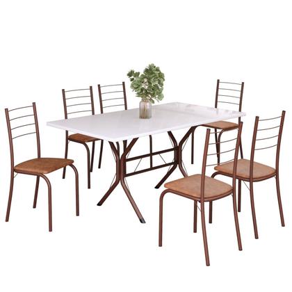 Imagem de Conjunto Sala de Jantar Mesa Retangular 140x75cm Tampo Madeira Mdp 6 Cadeiras Rio