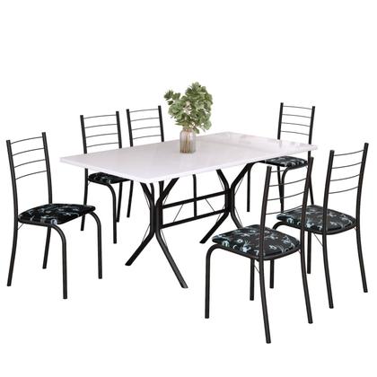 Imagem de Conjunto Sala de Jantar Mesa Retangular 140x75cm Tampo Madeira Mdp 6 Cadeiras Rio