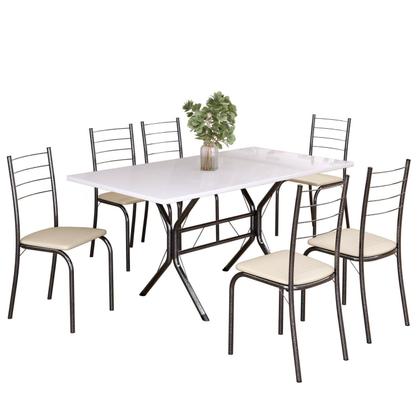 Imagem de Conjunto Sala de Jantar Mesa Retangular 140x75cm Tampo Madeira Mdp 6 Cadeiras Rio