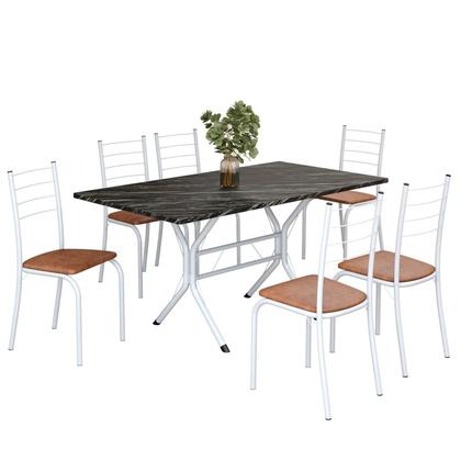 Imagem de Conjunto Sala de Jantar Mesa Retangular 140x75cm Tampo Madeira Mdp Indiana 6 Cadeiras Rio