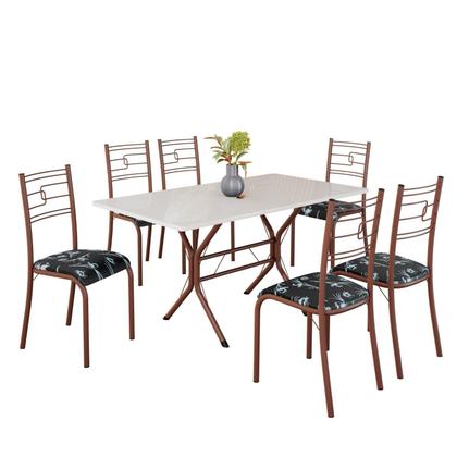 Imagem de Conjunto Sala de Jantar Mesa Retangular 140x75cm Tampo Madeira Mdp Off White 6 Cadeiras Paraty