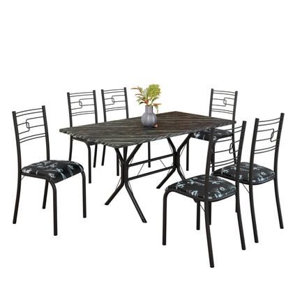 Imagem de Conjunto Sala de Jantar Mesa Retangular 140x75cm Tampo Pedra Ardósia Indiana 6 Cadeiras Paraty